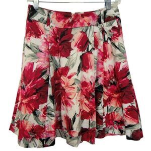 White House Black Market Bold Floral Fully Lined Skirt Front Open Pleats Sz 0